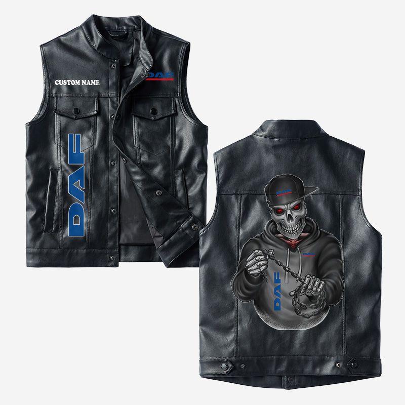 Custom Name Daf Leather Vest - Personalized Logo Car Motorcycle Model