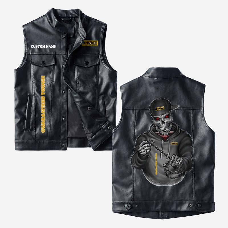Custom Name Dewalt Leather Vest - Personalized Logo Car Motorcycle Model