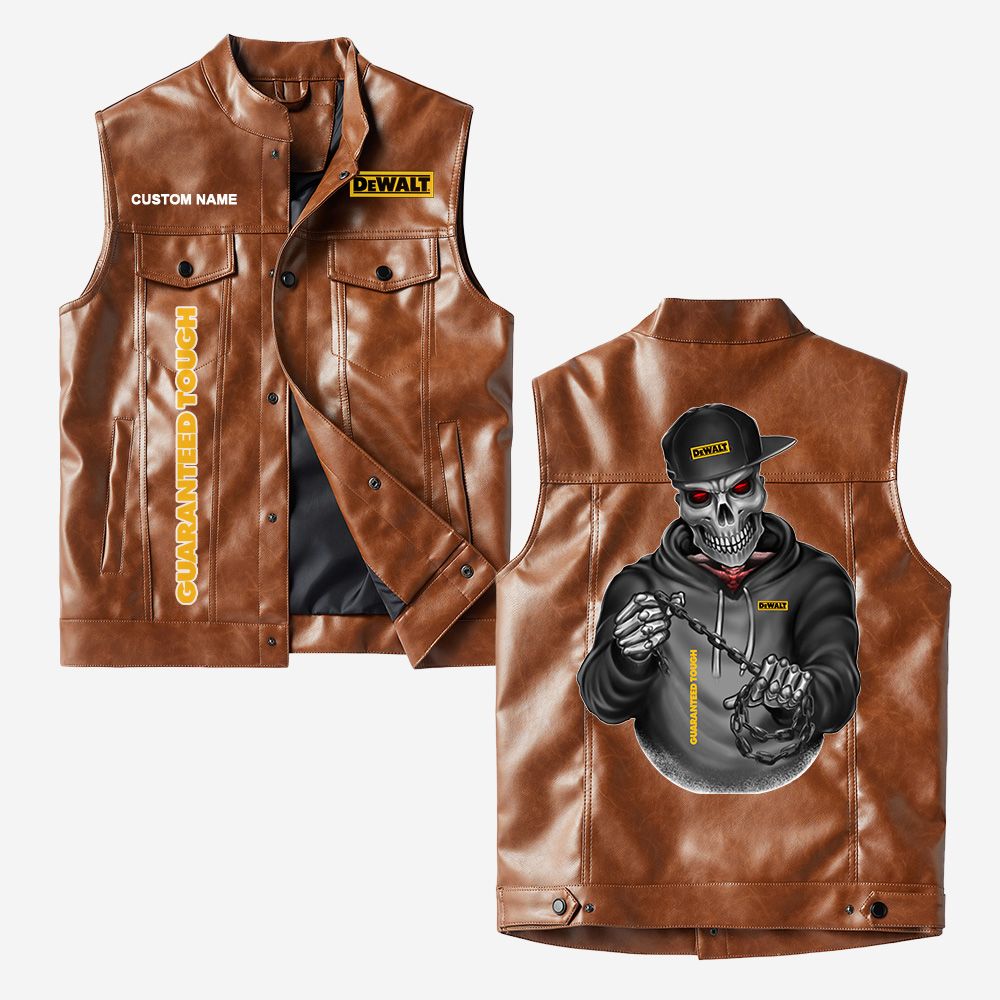 Custom Name Dewalt Leather Vest - Personalized Logo Car Motorcycle Model - Image 2