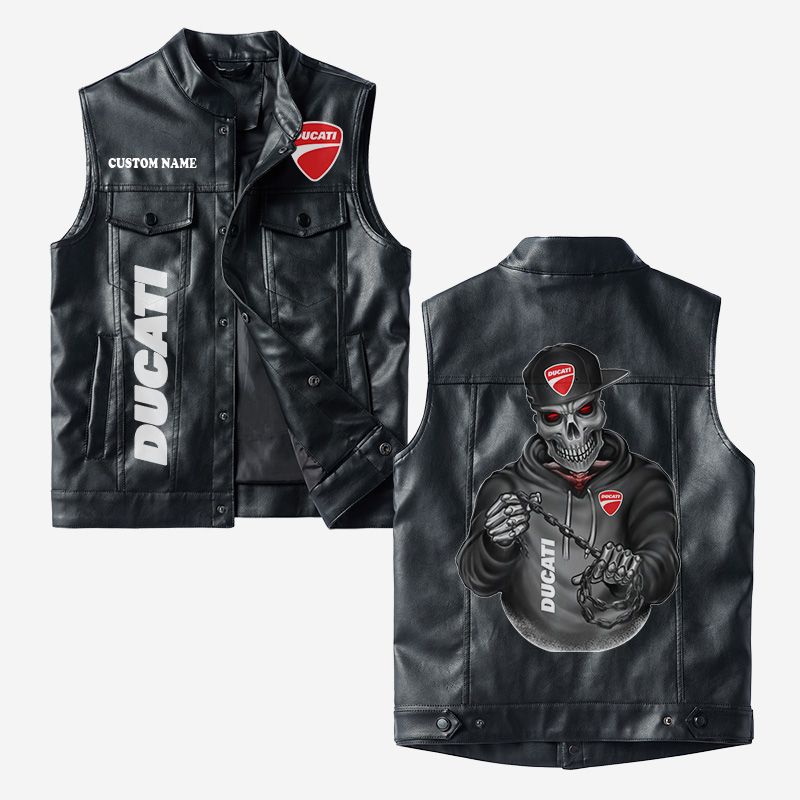 Custom Name Ducati Leather Vest - Personalized Logo Car Motorcycle Model