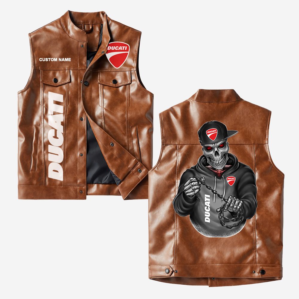 Custom Name Ducati Leather Vest - Personalized Logo Car Motorcycle Model - Image 2