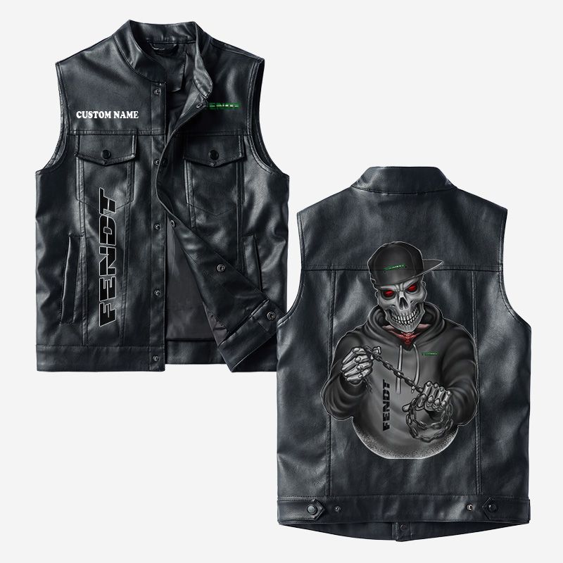 Custom Name Fendt Leather Vest - Personalized Logo Car Motorcycle Model