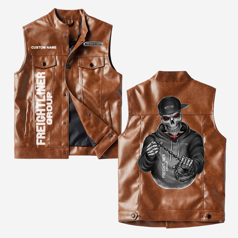 Custom Name Freightliner Group Leather Vest - Personalized Logo Car Motorcycle Model - Image 2