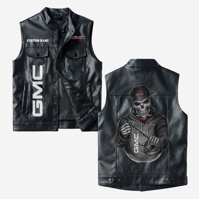 Custom Name Gmc Leather Vest - Personalized Logo Car Motorcycle Model