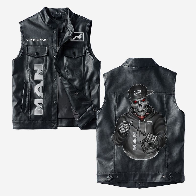 Custom Name Man Leather Vest - Personalized Logo Car Motorcycle Model