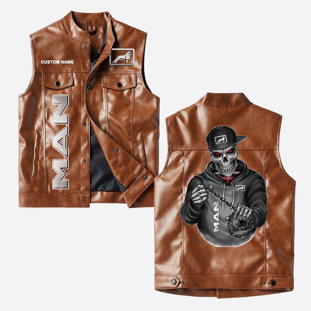 Custom Name Man Leather Vest - Personalized Logo Car Motorcycle Model - Image 2