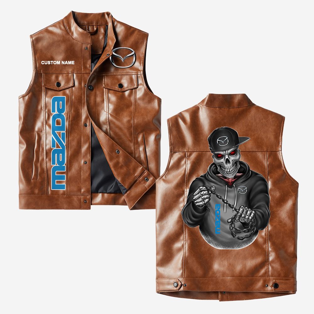 Custom Name Mazda Leather Vest - Personalized Logo Car Motorcycle Model - Image 2