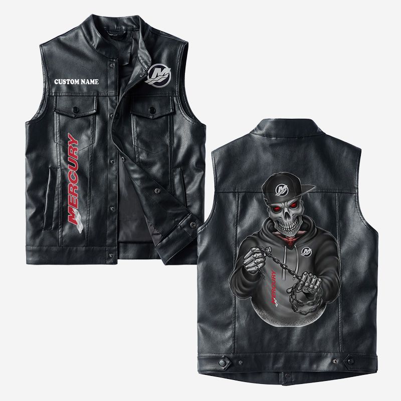 Custom Name Mercury Marine Leather Vest - Personalized Logo Car Motorcycle Model