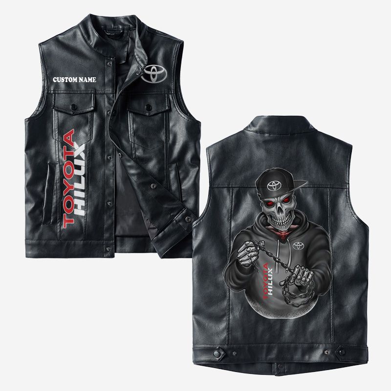 Custom Name Toyota Hilux Leather Vest - Personalized Logo Car Motorcycle Model