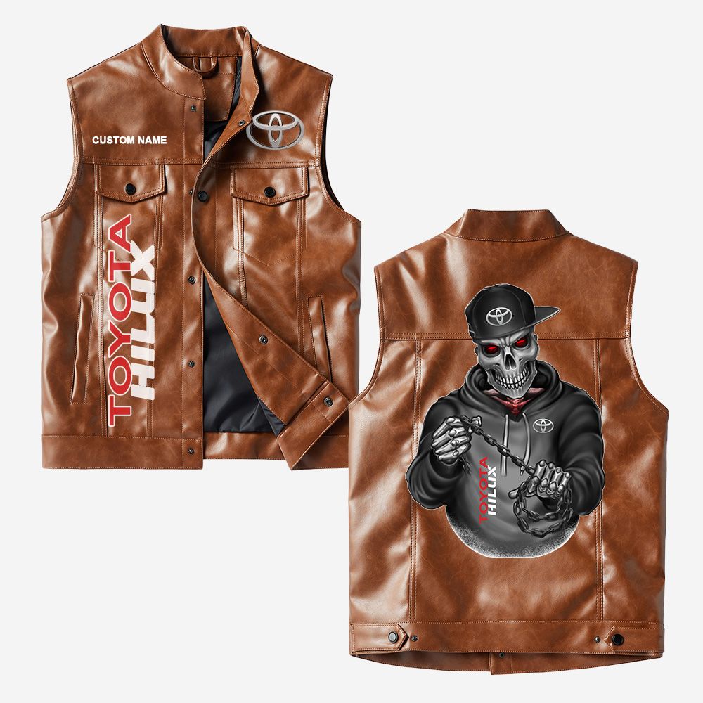 Custom Name Toyota Hilux Leather Vest - Personalized Logo Car Motorcycle Model - Image 2