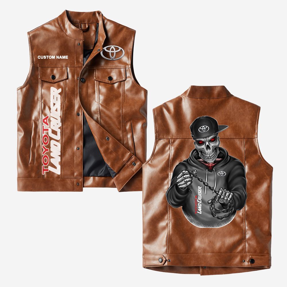 Custom Name Toyota Land Cruiser Leather Vest - Personalized Logo Car Motorcycle Model - Image 2