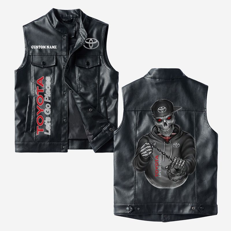 Custom Name Toyota Leather Vest - Personalized Logo Car Motorcycle Model