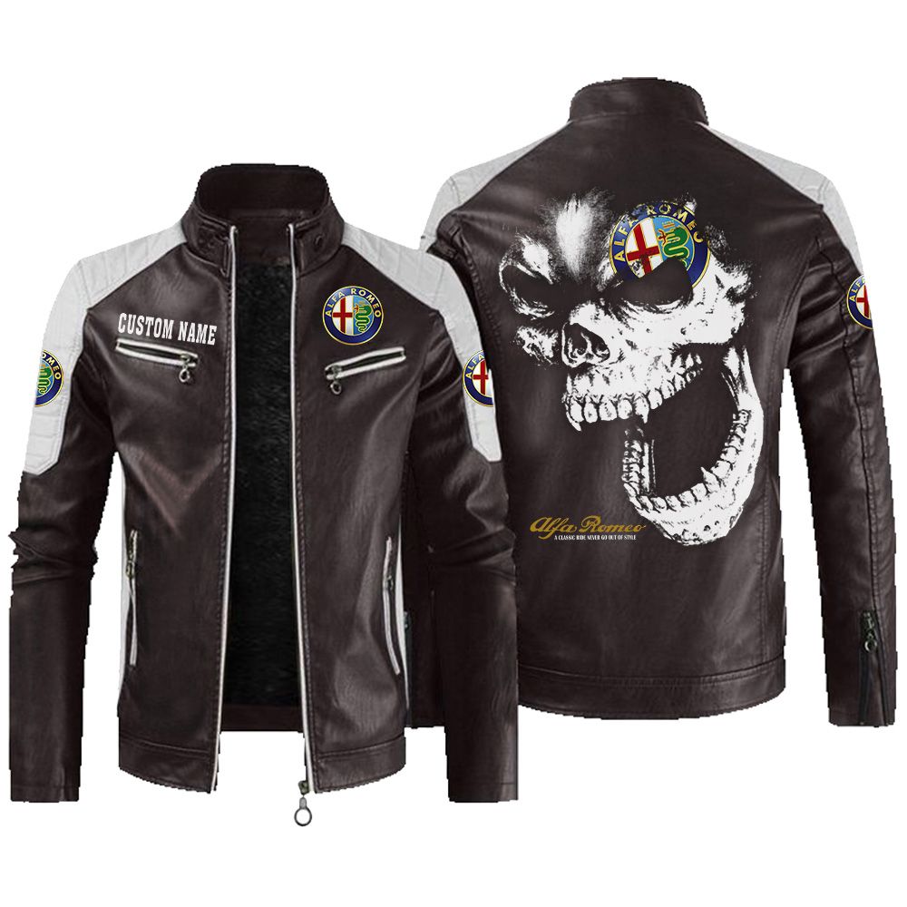 Custom Name Alfa Romeo Contrast Leather Jacket - Personalized Logo Car Motorcycle Model - Image 3
