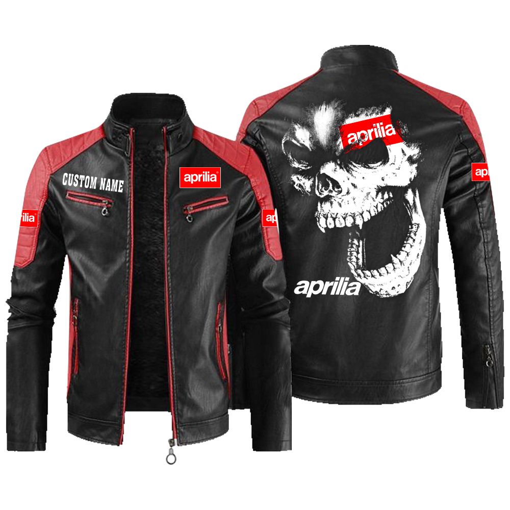 Custom Name Aprilia Contrast Leather Jacket - Personalized Logo Car Motorcycle Model - Image 2