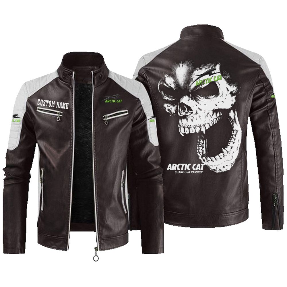 Custom Name Arctic Cat Contrast Leather Jacket - Personalized Logo Car Motorcycle Model - Image 3