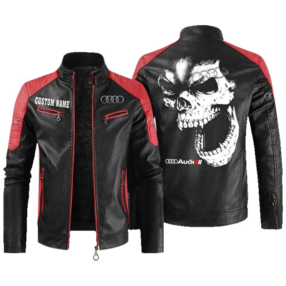 Custom Name Audi Sport Contrast Leather Jacket - Personalized Logo Car Motorcycle Model - Image 2