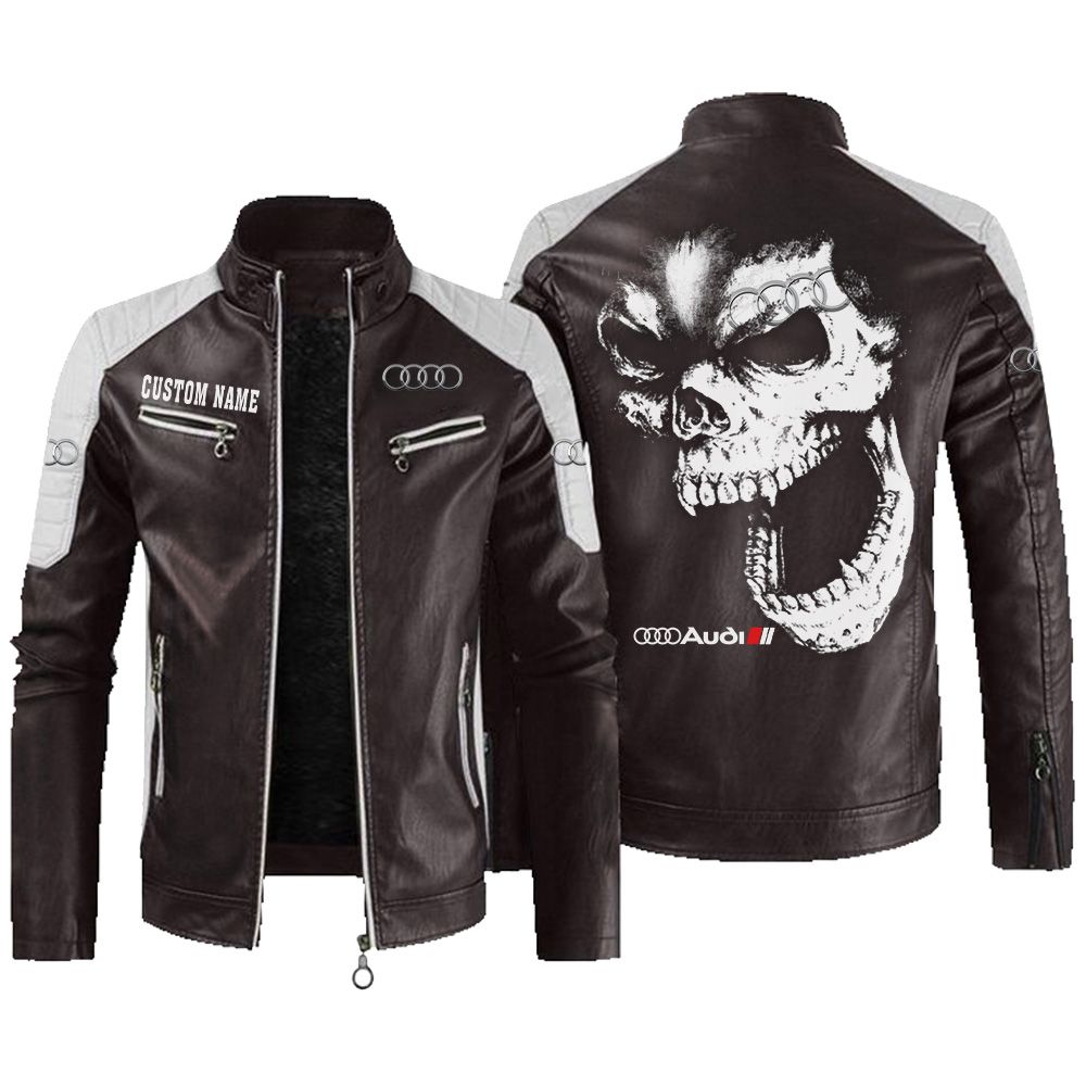 Custom Name Audi Sport Contrast Leather Jacket - Personalized Logo Car Motorcycle Model - Image 3