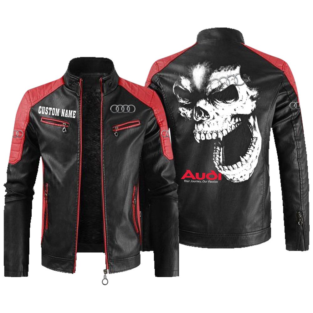 Custom Name Audi Contrast Leather Jacket - Personalized Logo Car Motorcycle Model - Image 2