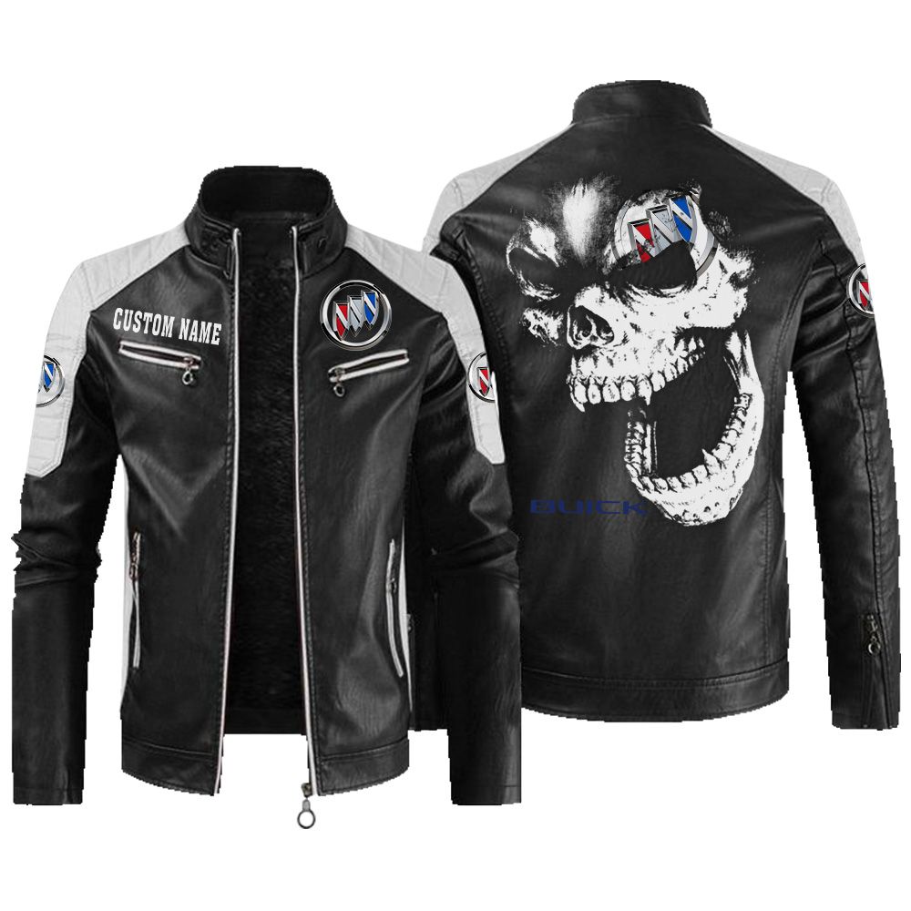 Custom Name Buick Contrast Leather Jacket - Personalized Logo Car Motorcycle Model