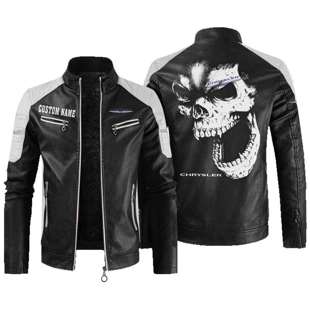 Custom Name Chrysler Contrast Leather Jacket - Personalized Logo Car Motorcycle Model