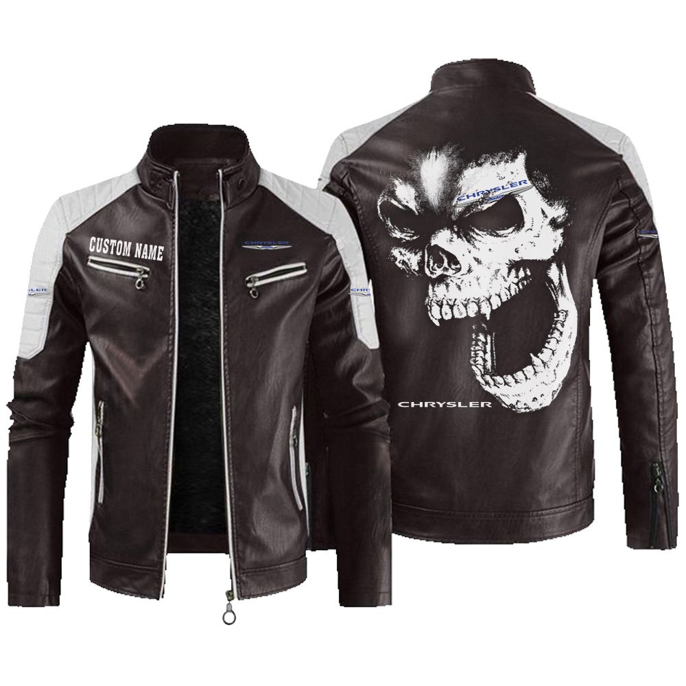 Custom Name Chrysler Contrast Leather Jacket - Personalized Logo Car Motorcycle Model - Image 3