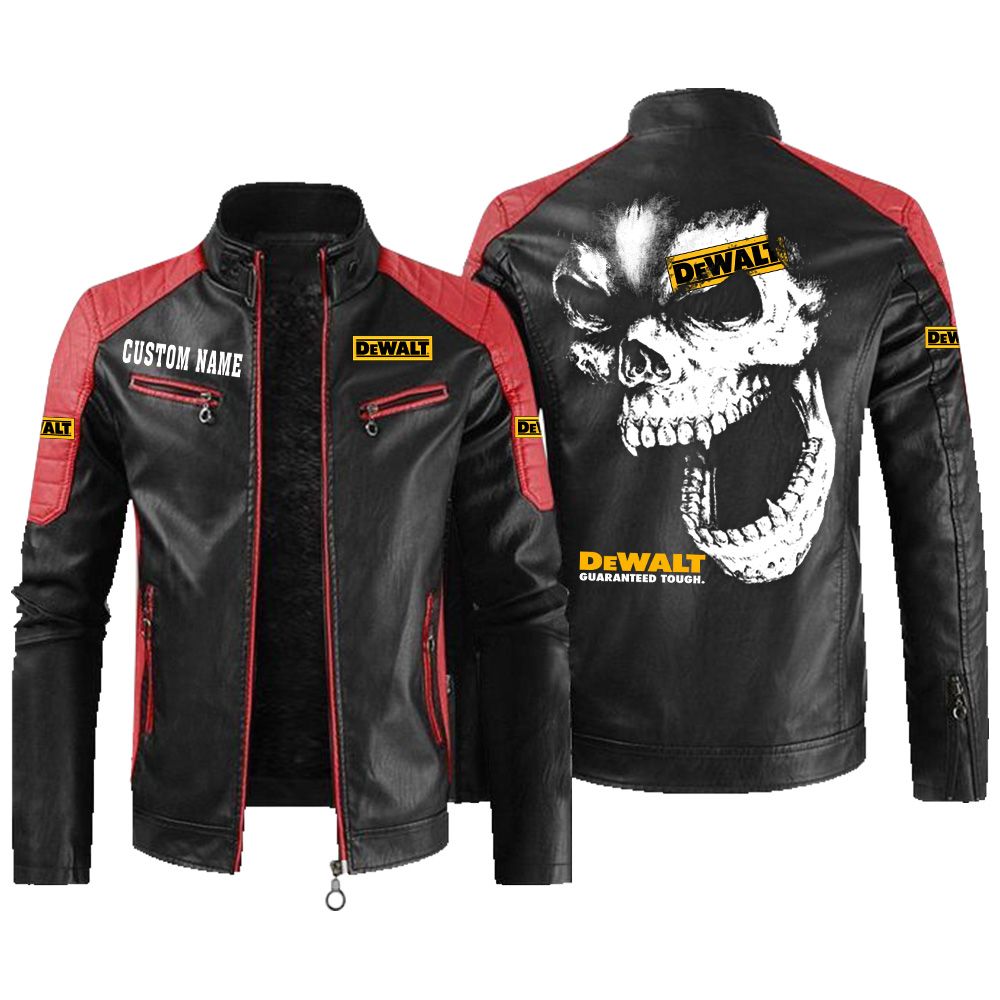 Custom Name Dewalt Contrast Leather Jacket - Personalized Logo Car Motorcycle Model - Image 2