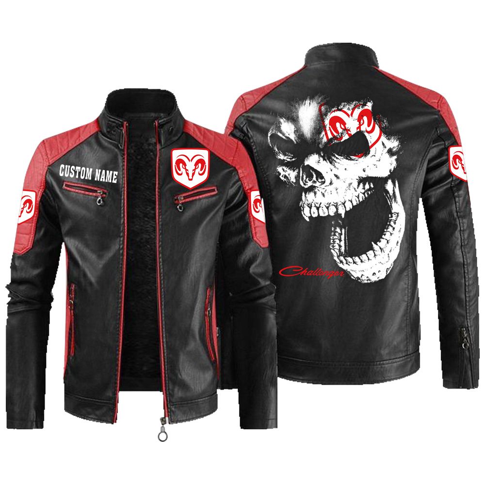 Custom Name Dodge Challenger Contrast Leather Jacket - Personalized Logo Car Motorcycle Model - Image 2