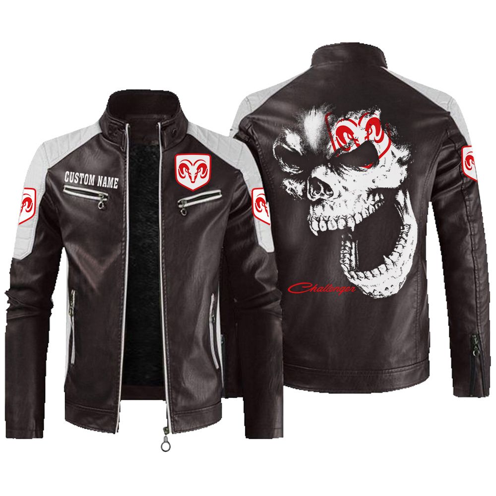 Custom Name Dodge Challenger Contrast Leather Jacket - Personalized Logo Car Motorcycle Model - Image 3