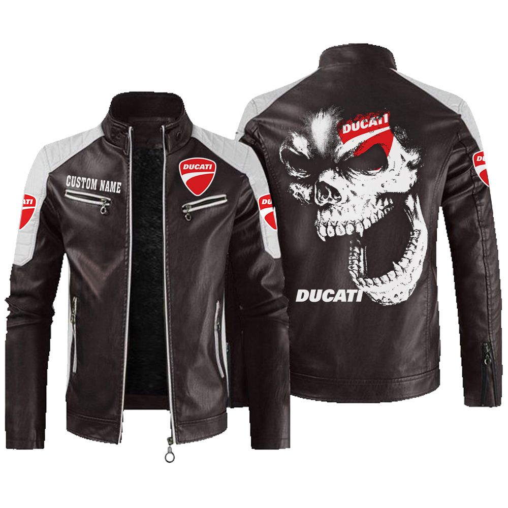 Custom Name Ducati Contrast Leather Jacket - Personalized Logo Car Motorcycle Model - Image 3