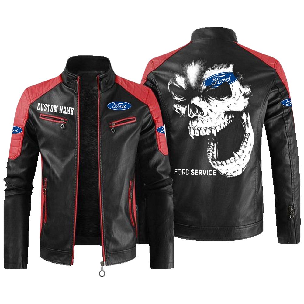 Custom Name Ford Contrast Leather Jacket - Personalized Logo Car Motorcycle Model - Image 2
