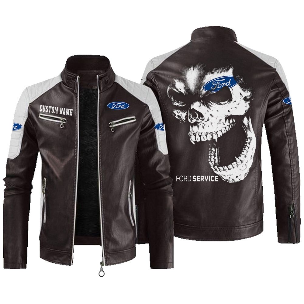 Custom Name Ford Contrast Leather Jacket - Personalized Logo Car Motorcycle Model - Image 3