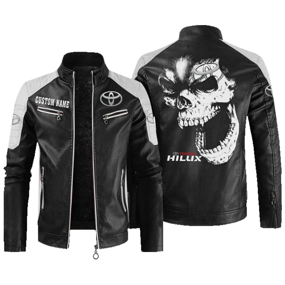 Custom Name Hilux Contrast Leather Jacket - Personalized Logo Car Motorcycle Model