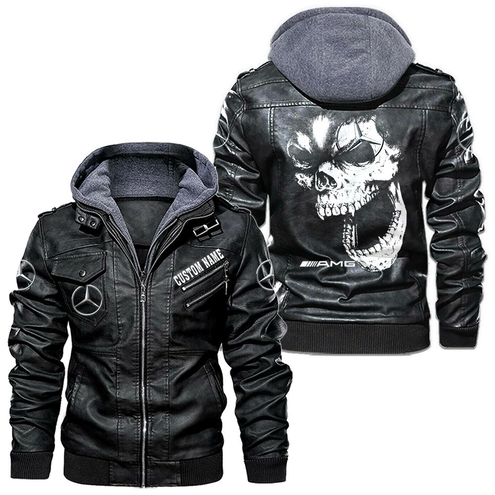 Custom Name Amg Skull Leather Jacket - Personalized Logo Car Motorcycle Model