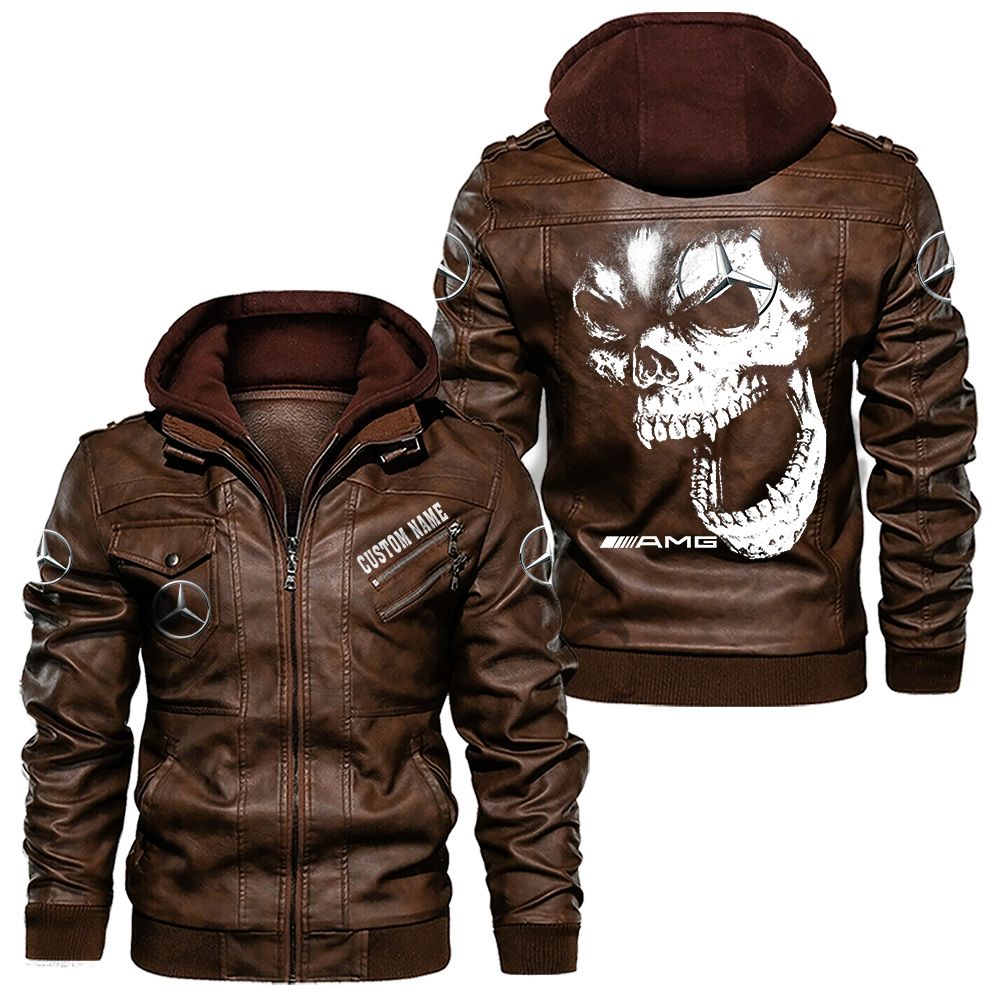 Custom Name Amg Skull Leather Jacket - Personalized Logo Car Motorcycle Model - Image 2