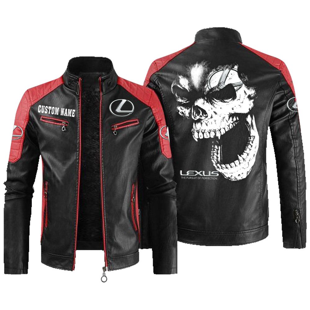 Custom Name Lexus Contrast Leather Jacket - Personalized Logo Car Motorcycle Model - Image 2