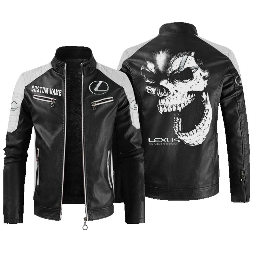 Custom Name Lexus Contrast Leather Jacket - Personalized Logo Car Motorcycle Model