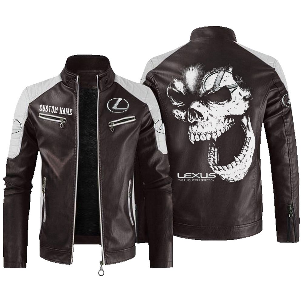 Custom Name Lexus Contrast Leather Jacket - Personalized Logo Car Motorcycle Model - Image 3