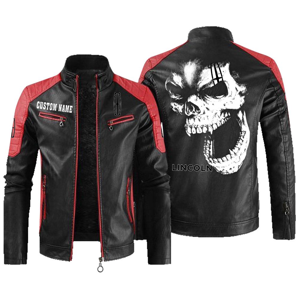 Custom Name Lincoln Contrast Leather Jacket - Personalized Logo Car Motorcycle Model - Image 2