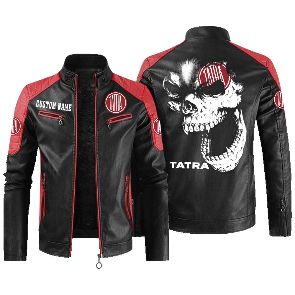 Custom Name Tatra Contrast Leather Jacket - Personalized Logo Car Motorcycle Model - Image 2