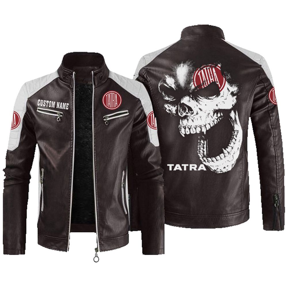 Custom Name Tatra Contrast Leather Jacket - Personalized Logo Car Motorcycle Model - Image 3