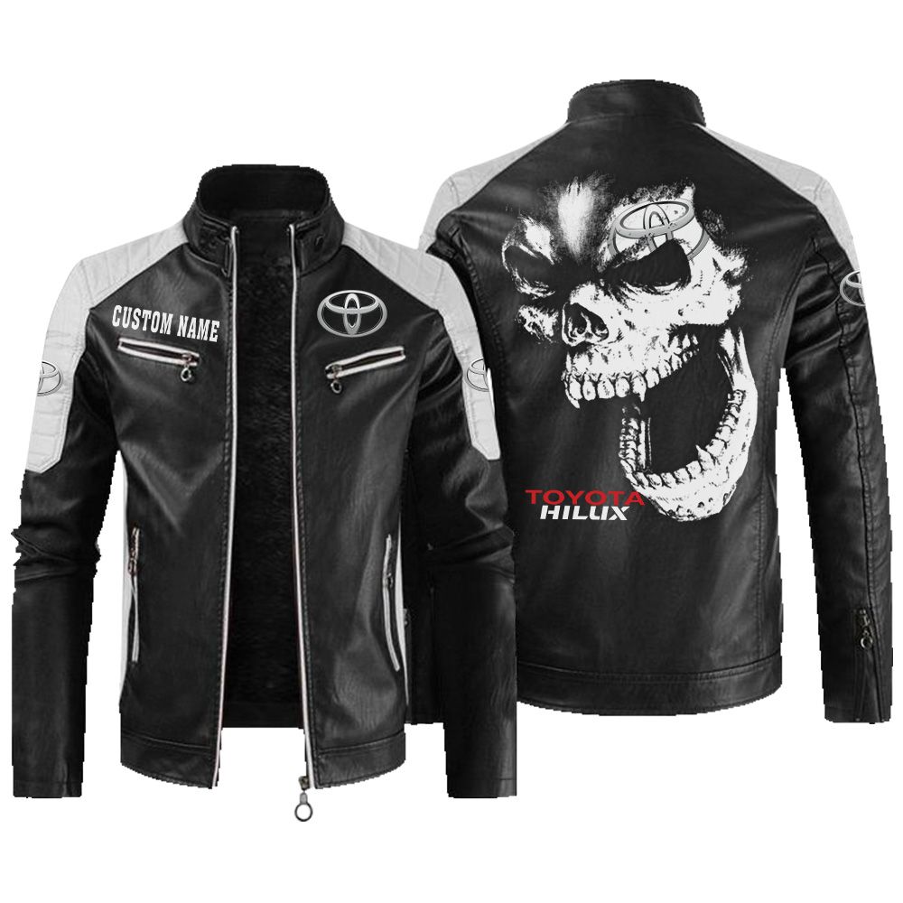 Custom Name Toyota Hilux Contrast Leather Jacket - Personalized Logo Car Motorcycle Model