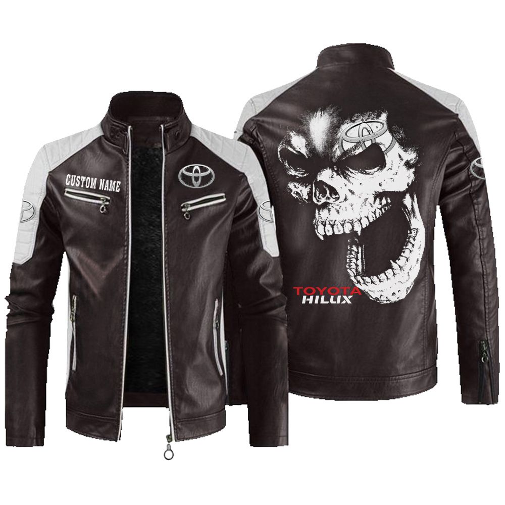 Custom Name Toyota Hilux Contrast Leather Jacket - Personalized Logo Car Motorcycle Model - Image 3