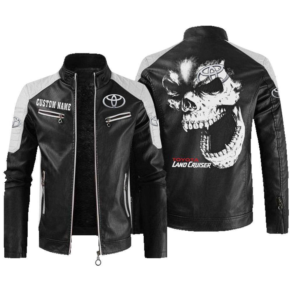 Custom Name Toyota Land Cruiser Contrast Leather Jacket - Personalized Logo Car Motorcycle Model