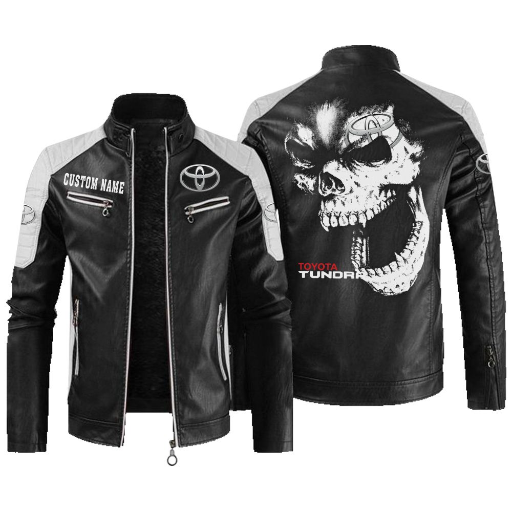 Custom Name Toyota Tundra Contrast Leather Jacket - Personalized Logo Car Motorcycle Model