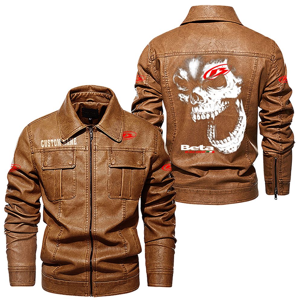 Custom Name Beta Skull Leather Jacket - Personalized Logo Car Motorcycle Model - Image 8
