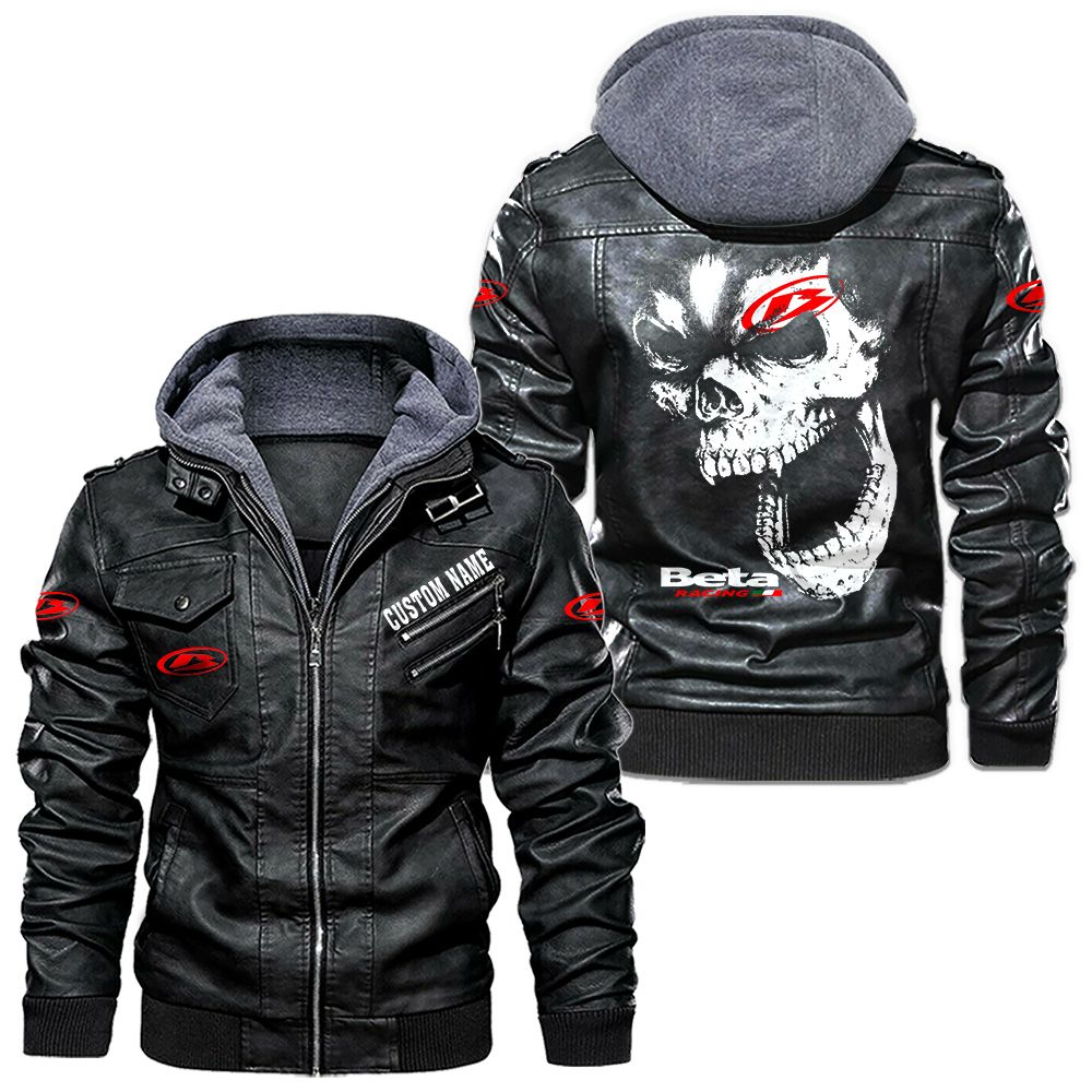 Custom Name Beta Skull Leather Jacket - Personalized Logo Car Motorcycle Model
