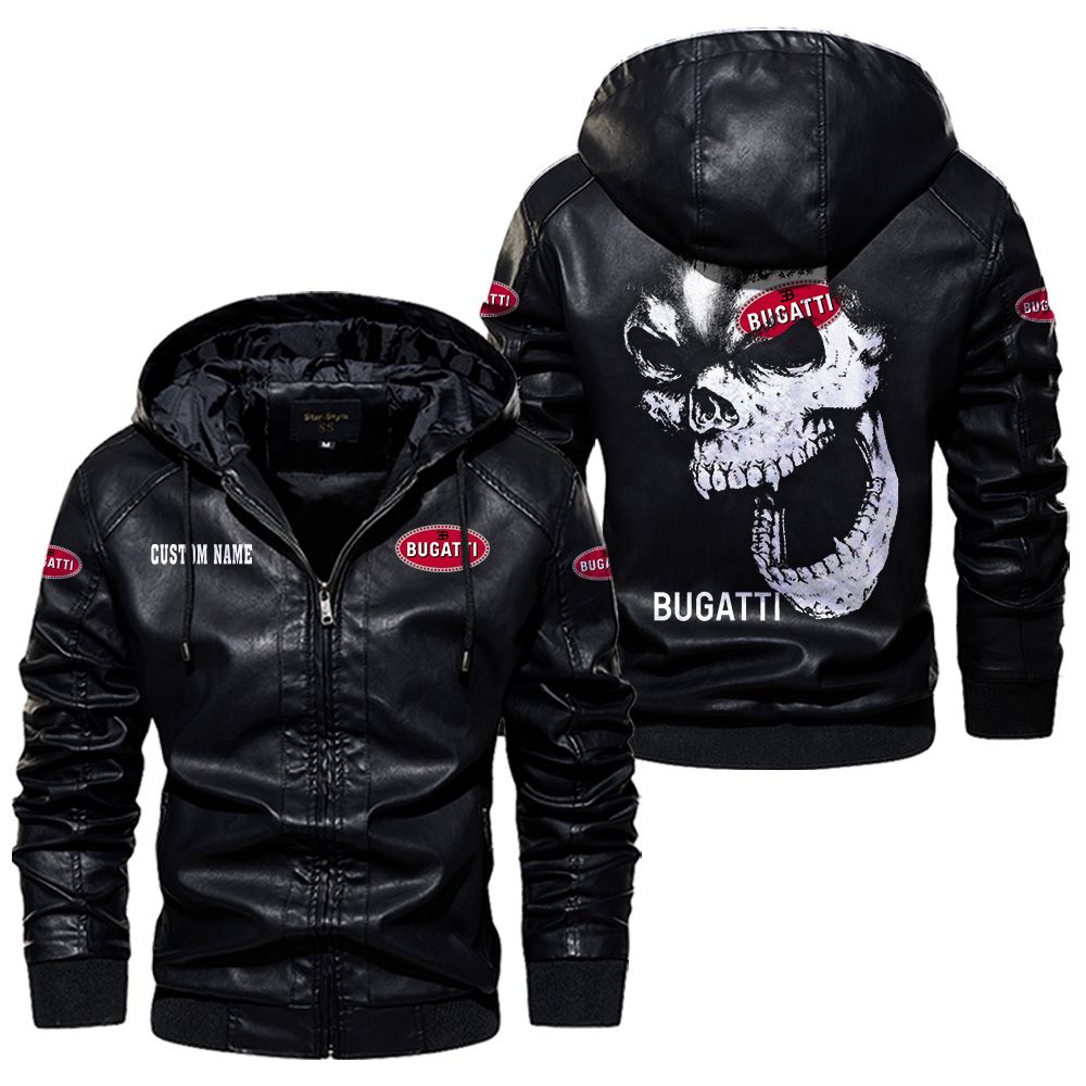 Custom Name Bugatti Skull Leather Jacket - Personalized Logo Car Motorcycle Model - Image 5