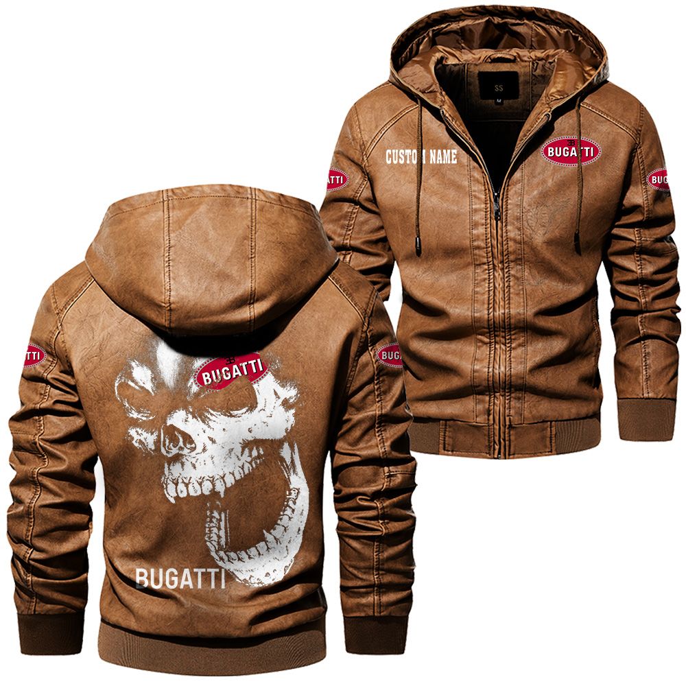Custom Name Bugatti Skull Leather Jacket - Personalized Logo Car Motorcycle Model - Image 6