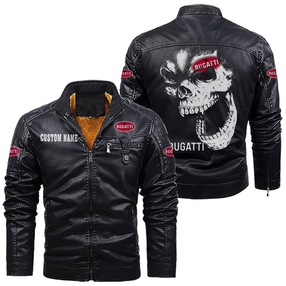 Custom Name Bugatti Skull Leather Jacket - Personalized Logo Car Motorcycle Model - Image 9