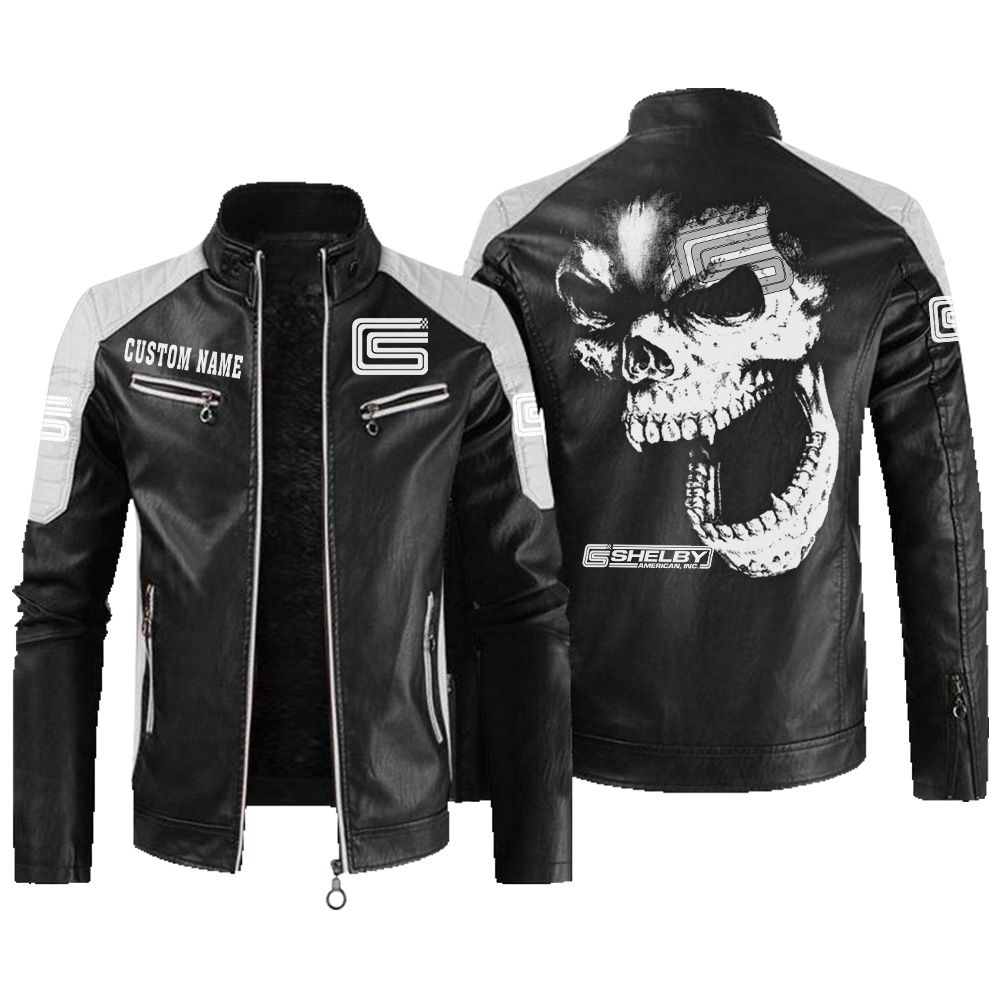 Custom Name Carroll Shelby Contrast Leather Jacket - Personalized Logo Car Motorcycle Model